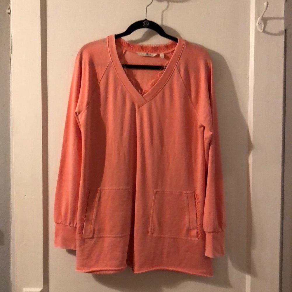 Lovely Lacey Sweatshirt in coral peach